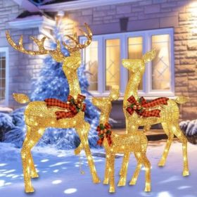 5Ft Lighted Christmas Deer 3 Set with 210 Lights, Large Outdoor Yard Reindeer Holiday Decoration,Lighted Deer Set for Indoor Christmas Decor