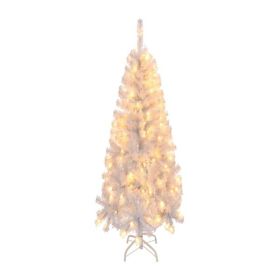 4 FT Pre-lit Artificial Christmas Tree, Hinged Xmas Pine Tree with 346 Branch Tips, 140 Lights and Remote Control for Holiday Party Office Home