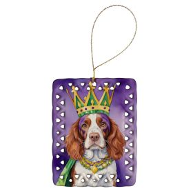 Welsh Springer Spaniel King of Mardi Gras Porcelain Ornament Christmas Tree Hanging Decorations for Home Christmas Holiday, Rectangle, Gift