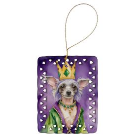 Chinese Crested King of Mardi Gras Porcelain Ornament Christmas Tree Hanging Decorations for Home Christmas Holiday, Rectangle, Gift, Multicolor
