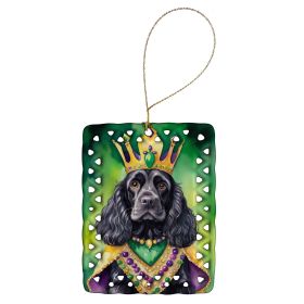 Cocker Spaniel King of Mardi Gras Porcelain Ornament Christmas Tree Hanging Decorations for Home Christmas Holiday, Rectangle, Gift, Multicolor
