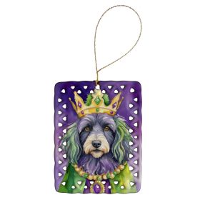 Bergamasco Sheepdog King of Mardi Gras Porcelain Ornament Christmas Tree Hanging Decorations for Home Christmas Holiday, Rectangle, Gift, Multicolor