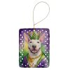 Bull Terrier King of Mardi Gras Porcelain Ornament Christmas Tree Hanging Decorations for Home Christmas Holiday, Rectangle, Gift, Multicolor
