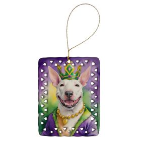 Bull Terrier King of Mardi Gras Porcelain Ornament Christmas Tree Hanging Decorations for Home Christmas Holiday, Rectangle, Gift, Multicolor