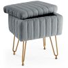 Vanity Stool Chair with Storage, Ottoman Faux Fur Soft Padded Makeup Footstools Seat with 4 Metal Legs Anti-Slip Adjustable Feet Modern,Gray