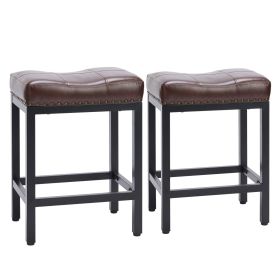 Modern table stool, stool, lounge stool, steel frame, leather seat cushion, brown, 2 packs
