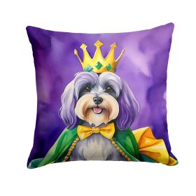 Tibetan Terrier King of Mardi Gras Throw Pillow Machine Washable, Indoor Outdoor Decorative Pillow for Couch, Bed or Patio, 14Hx14W