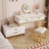 Modern Style Vanity Table With Movable Side Cabinet And 4-Drawers, Large Size Dressing Table With Mirror and 3-colors LED Light