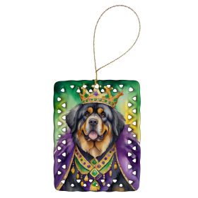Tibetan Mastiff King of Mardi Gras Porcelain Ornament Christmas Tree Hanging Decorations for Home Christmas Holiday, Rectangle, Gift, Multicolor