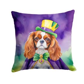 Cavalier Spaniel King of Mardi Gras Throw Pillow Machine Washable, Indoor Outdoor Decorative Pillow for Couch, Bed or Patio, 14Hx14W