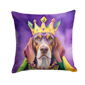 American English Coonhound King of Mardi Gras Throw Pillow Machine Washable, Indoor Outdoor Decorative Pillow for Couch, Bed or Patio, 14Hx14W
