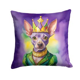 American Hairless Terrier King of Mardi Gras Throw Pillow Machine Washable, Indoor Outdoor Decorative Pillow for Couch, Bed or Patio, 14Hx14W