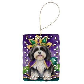 Havanese King of Mardi Gras Porcelain Ornament Christmas Tree Hanging Decorations for Home Christmas Holiday, Rectangle, Gift, Multicolor