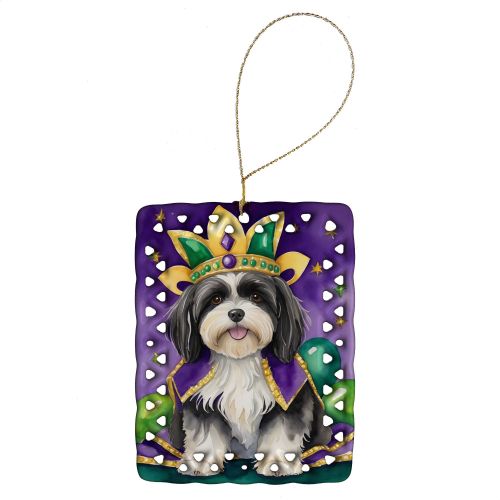 Havanese King of Mardi Gras Porcelain Ornament Christmas Tree Hanging Decorations for Home Christmas Holiday, Rectangle, Gift, Multicolor