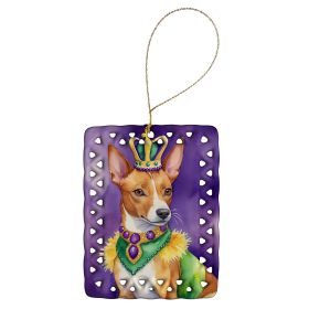 Basenji King of Mardi Gras Porcelain Ornament Christmas Tree Hanging Decorations for Home Christmas Holiday, Rectangle, Gift, Multicolor