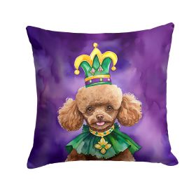 Poodle King of Mardi Gras Throw Pillow Machine Washable, Indoor Outdoor Decorative Pillow for Couch, Bed or Patio, 18Hx18W