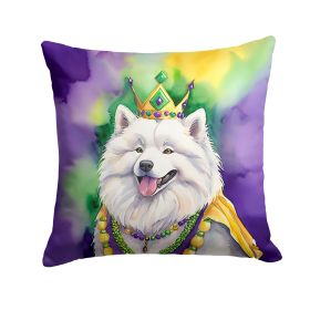 Samoyed King of Mardi Gras Throw Pillow Machine Washable, Indoor Outdoor Decorative Pillow for Couch, Bed or Patio, 18Hx18W