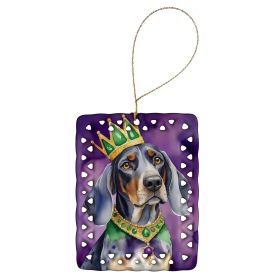 Bluetick Coonhound King of Mardi Gras Porcelain Ornament Christmas Tree Hanging Decorations for Home Christmas Holiday, Rectangle, Gift, Multicolor