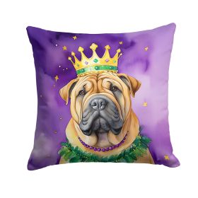 Shar Pei King of Mardi Gras Throw Pillow Machine Washable, Indoor Outdoor Decorative Pillow for Couch, Bed or Patio, 18Hx18W