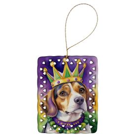 Beagle King of Mardi Gras Porcelain Ornament Christmas Tree Hanging Decorations for Home Christmas Holiday, Rectangle, Gift, Multicolor