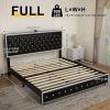 Queen Size Bed Frame with Star Projector Galaxy Light, Adjustable Upholstered Headboard with Diamond Button, USB Charger, Music Speaker, PU Leather