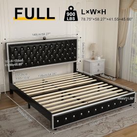 Queen Size Bed Frame with Star Projector Galaxy Light, Adjustable Upholstered Headboard with Diamond Button, USB Charger, Music Speaker, PU Leather