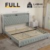 Queen Size Wingback Upholstered Platform Bed Frame with Galaxy Projector, Diamond Button Headbaord, USB Charger, Music Speaker, Velvet