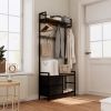 33.1" Wide Hall Tree with 2 Movable Drawers, Shoe Storage, Shelves and Garment Racks, 5-in-1 Entryway Bench with 23 Hooks (Fixed and Movable)