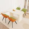 63" medieval modern cream style MDF dining table and green PU dining chair set, 4 sets of black metal leg dining chairs, suitable for kitchen&home