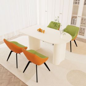 63" medieval modern cream style MDF dining table and green PU dining chair set, 4 sets of black metal leg dining chairs, suitable for kitchen&home