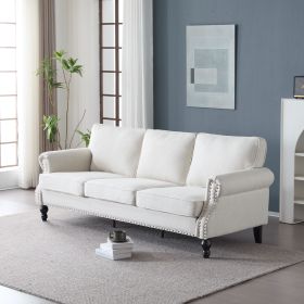 83 Inch Nailhead Trim Couches for Living Room, 22" Deep Seat Rolled Arm Sofa, Faux Leather Couch Upholstered SofaComfy Upholstered 3 Seater Sofa