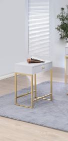 Coleen White & Brass Finish Accent Table