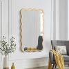 Solid Wood Wavy Rectangle Mirror-Natural-Wood 40" x 28" Modern Mirror Wall Decor for Bathroom, Bedroom, Living Room, Dining Room, Cloakroom, Entryway