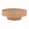 35.43'' Round Wood Coffee Table for Living Room, Modern Handcraft Drum Coffee Table, Circle Wooden Coffee Table for Small Space Apartment ASH.