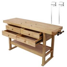 60in Workbench with 4 Drawers Wooden Workbench for Garage Workshop and Home, with Bar Clamps Set 24 inch x 4-3/4 inch Throat,Pack of 2