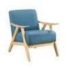 Modern Home Furniture Blue Fabric Upholstered 1pc Accent Chair Cushion Back and Seat Natural Finish Solid Rubberwood