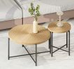 2-Piece Coffee and End Table Set – Waterproof MDF with PVC Cover, Distressed Cylindrical Design, Black Metal Legs – Classic Rustic Charm