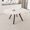 47-63 " extendable white circular dining table, 4-6 person kitchen dining table, modern coffee table with MDF tabletop and metal legs