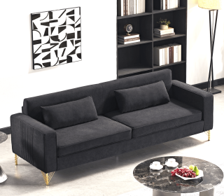 Aesthetic 85.8" Velvet Sofas for Living Room, 3 Seater Couch with Classic Modern Appeal and Luxurious Soft Comfort, Easy to Maintain, Black