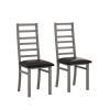 Metal Dining Chairs Set of 2, Steel Legs and PU Leather Seats, High Back Armless Dining Chairs, for Kitchen, Living Room, Grey