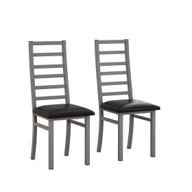 Metal Dining Chairs Set of 2, Steel Legs and PU Leather Seats, High Back Armless Dining Chairs, for Kitchen, Living Room, Grey