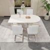 63 "medieval modern cream style MDF dining table and PU armless dining chair set 4. Silver plated metal leg dining chair set