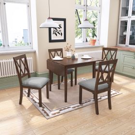 5 Piece Kitchen Dining Set with Drop Leaf Dining Table and 4 Dining Upholstered Chairs, Dining Room Set for Small Places, Brown