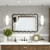 Solid Wood Wavy Rectangle Mirror-Black 40" x 28" Modern Mirror Wall Decor for Bathroom, Bedroom, Living Room, Dining Room, Cloakroom, Entryway