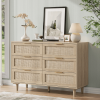 Rattan 6 Drawer Dresser for Bedroom, Wood Dresser & Chest of Drawers with Metal Handles