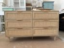 Rattan 6 Drawer Dresser for Bedroom, Wood Dresser & Chest of Drawers with Metal Handles