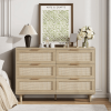 Rattan 6 Drawer Dresser for Bedroom, Wood Dresser & Chest of Drawers with Metal Handles