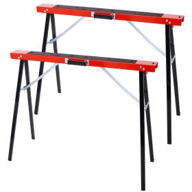 Saw Horses 2 Pack, Folding Portable Work Horse with Fast Open Legs, Convenient Handle, Heavy Duty Steel Sawhorse for Garage, Workshop, Fully Assembled
