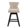 Swivel Velvet Barstools with Button Tufted Decoration and Wooden Legs, and Chrome Nailhead Trim, Leisure Style Bar Chairs,Bar stools, Set of 2 (Beige)