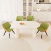63" medieval modern cream style MDF dining table and green PU dining chair set, 4 sets of black metal leg dining chairs, suitable for kitchen&home